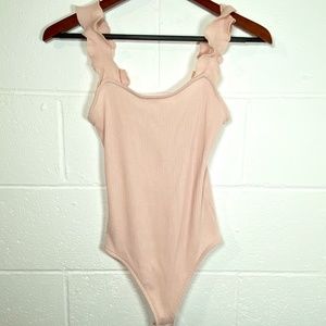 Ivy & Main Pale Pink Sleeveless Ruffle Ribbed Bodysuit